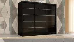 Rackhams Stylish Bedroom Sliding Wardrobe with LED Light - comes in White/Grey/Black/Oak and Width 120cm/150cm/180cm/203cm/250cm - 250cm - Black - Modern - thumbnail 1