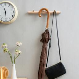 Rackhams Triple Hook Coat Rack in Matt Grey/Beech Wood, Width 220mm - thumbnail 2
