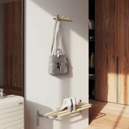 Rackhams Triple Hook Coat Rack in Matt Grey/Beech Wood, Width 220mm - thumbnail 3