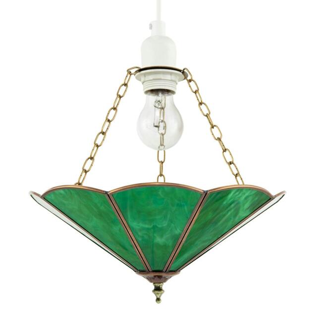Rackhams Green Toned Chic Tiffany Glass Easy Fit Pendant Shade with Chains - image 1