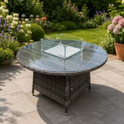 Rackhams Rattan Round Outdoor Gas Fire Pit Dining Table Gas Heater - Mixed Grey - thumbnail 1