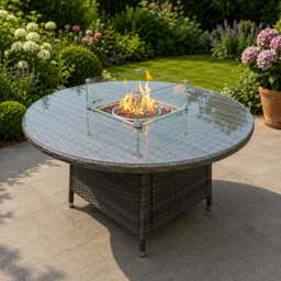 Rackhams Rattan Round Outdoor Gas Fire Pit Dining Table Gas Heater - Mixed Grey - thumbnail 2
