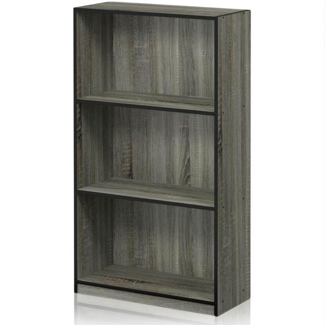 Rackhams Basic 3-Tier Bookcase Storage Shelves, French Oak Grey/Black - Stylish Wall Art for Modern Homes - image 1