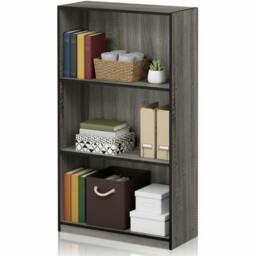 Rackhams Basic 3-Tier Bookcase Storage Shelves, French Oak Grey/Black - Stylish Wall Art for Modern Homes - thumbnail 3