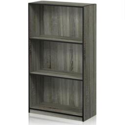 Rackhams Basic 3-Tier Bookcase Storage Shelves, French Oak Grey/Black - Stylish Wall Art for Modern Homes - thumbnail 1