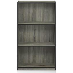 Rackhams Basic 3-Tier Bookcase Storage Shelves, French Oak Grey/Black - Stylish Wall Art for Modern Homes - thumbnail 2