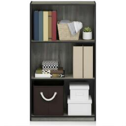 Rackhams Basic 3-Tier Bookcase Storage Shelves, French Oak Grey/Black - Stylish Wall Art for Modern Homes - thumbnail 4
