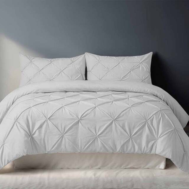 Rackhams Pintuck Pinch Pleated Polycotton Duvet Cover And Pillowcase/s Set Bed Linen - Silver - King - image 1