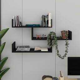 Rackhams Modern Tibet Wall Mounted Shelf Floating Bookcase Display Unit 66.5x119x22cm - Black Wood - thumbnail 1