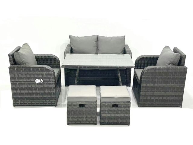 Rackhams Outdoor Garden Furniture Set Rattan Sofa Dining Table Set with Reclining Chair 2 Small Footstool Dark Grey Mixed - image 1