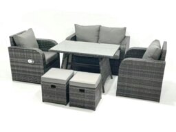 Rackhams Outdoor Garden Furniture Set Rattan Sofa Dining Table Set with Reclining Chair 2 Small Footstool Dark Grey Mixed - thumbnail 2