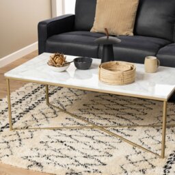 Rackhams Alisma Coffee Table with White Marble Effect Top - 1 - Base Steel Brass Liquid Coated - Whte - thumbnail 3