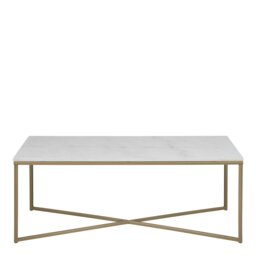 Rackhams Alisma Coffee Table with White Marble Effect Top - 1 - Base Steel Brass Liquid Coated - Whte - thumbnail 2