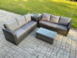 Rackhams Outdoor Garden Furniture Sets 6 Seater Wicker Rattan Furniture Sofa Sets with Rectangular Coffee Table 3 Seater Sofa Side Table - thumbnail 2