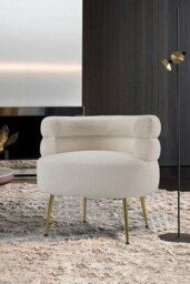 Rackhams Beige Curved Upholstered Single Sofa Accent Chair - Beige - thumbnail 1