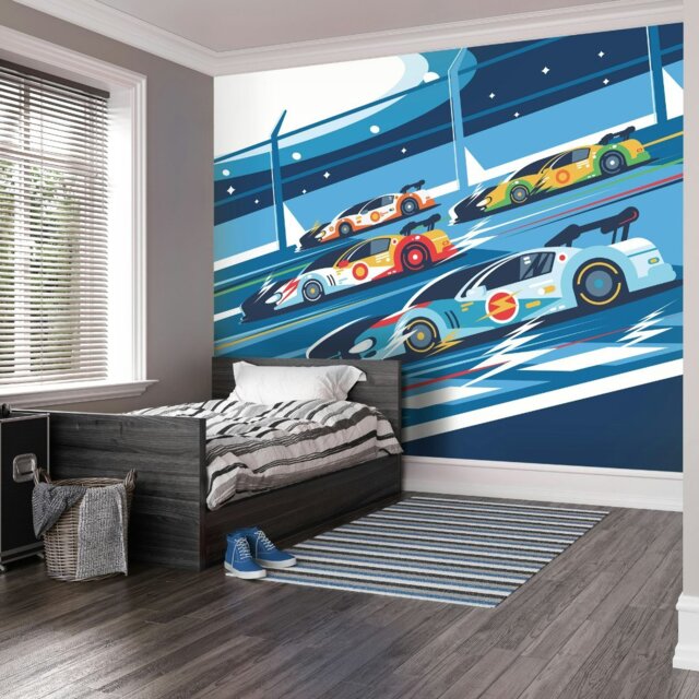 Rackhams Sports Cars Wall Mural - Blue - Medium - W300cm x H240cm - image 1