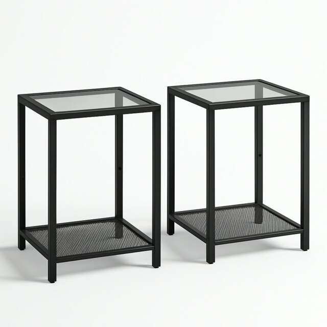 Rackhams 2PC Bedside Nightstand Tables With Metal Frame Black - Metal - Black - image 1