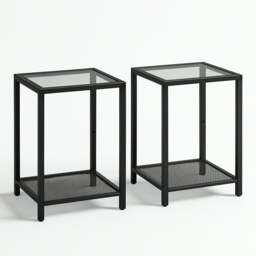 Rackhams 2PC Bedside Nightstand Tables With Metal Frame Black - Metal - Black