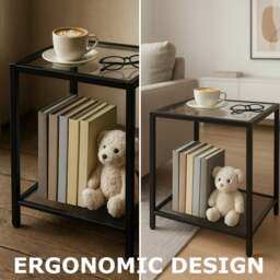 Rackhams 2PC Bedside Nightstand Tables With Metal Frame Black - Metal - Black - thumbnail 6