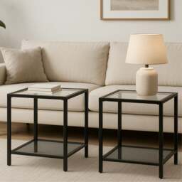 Rackhams 2PC Bedside Nightstand Tables With Metal Frame Black - Metal - Black - thumbnail 2