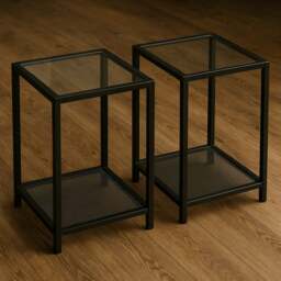 Rackhams 2PC Bedside Nightstand Tables With Metal Frame Black - Metal - Black - thumbnail 3