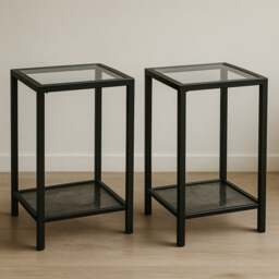 Rackhams 2PC Bedside Nightstand Tables With Metal Frame Black - Metal - Black - thumbnail 4