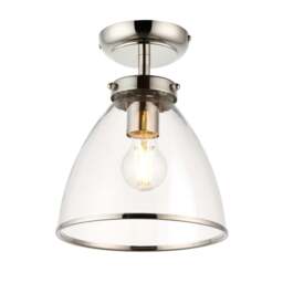 Rackhams Brunswick Satin Nickel and Clear Glass Semi-Flush Ceiling Light - thumbnail 3