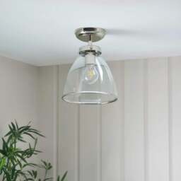 Rackhams Brunswick Satin Nickel and Clear Glass Semi-Flush Ceiling Light - thumbnail 2