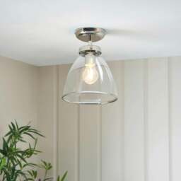 Rackhams Brunswick Satin Nickel and Clear Glass Semi-Flush Ceiling Light - thumbnail 1