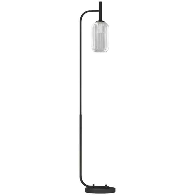 Rackhams Floor Lamp for Living Room with Glass Lampshade, Modern Standing Lamp with Foot Switch for Bedroom, Bulb not Included, Black