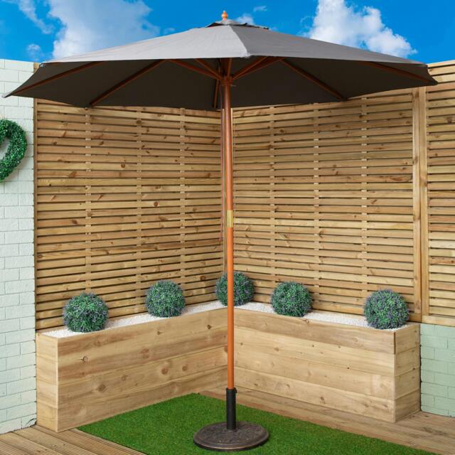 Rackhams 2.7m Outdoor Wooden Garden Parasol Sun Shade with Carry Bag in Grey - image 1
