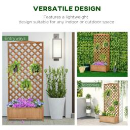 Rackhams 53L Garden Wooden Planter Box with Trellis Free Standing Flower Raised Bed with Lattice for Climbing Plants, 76cm x 36cm x 170cm, Brown - thumbnail 4