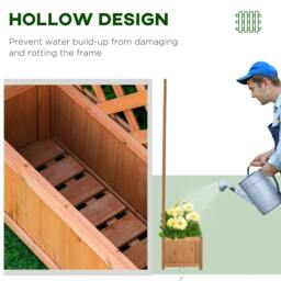Rackhams 53L Garden Wooden Planter Box with Trellis Free Standing Flower Raised Bed with Lattice for Climbing Plants, 76cm x 36cm x 170cm, Brown - thumbnail 6