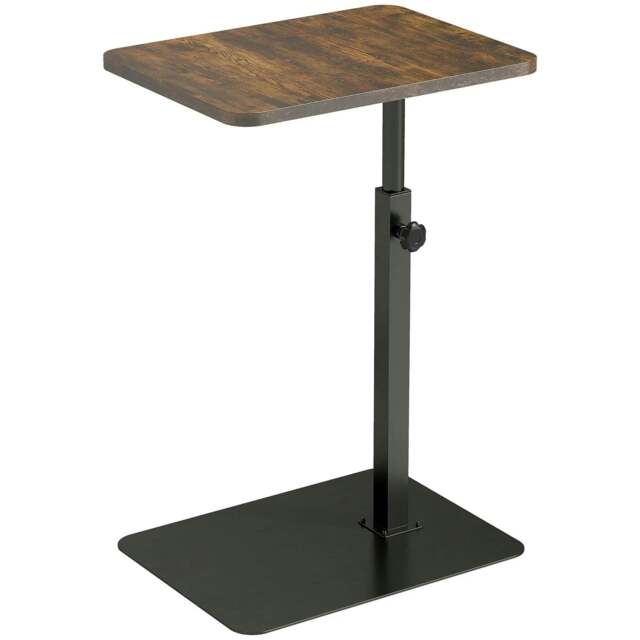 Rackhams C Shaped Side Table, Small End Table with Adjustable Height and Metal Base for Living Room, Bedroom, Rustic Brown