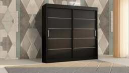 Rackhams Stylish Bedroom Sliding Wardrobe with LED Light - comes in White/Grey/Black/Oak and Width 120cm/150cm/180cm/203cm/250cm - 180cm - Black - Modern - thumbnail 1