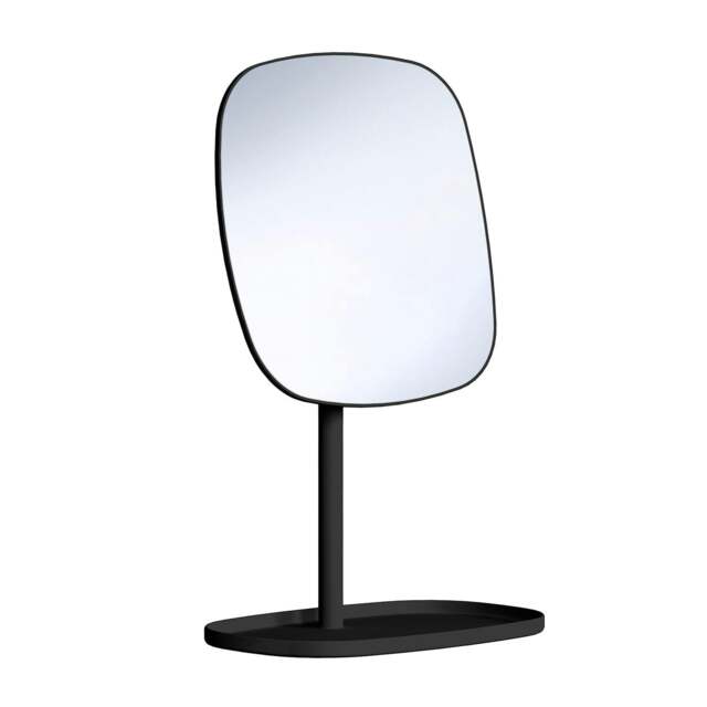 Rackhams Matt Black Mirror with Storage Tray (192 x 192mm) Freestanding 7x Magnification Bathroom Makeup or Shaving Mirror - image 1