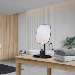 Rackhams Matt Black Mirror with Storage Tray (192 x 192mm) Freestanding 7x Magnification Bathroom Makeup or Shaving Mirror - thumbnail 2