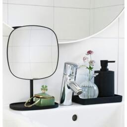Rackhams Matt Black Mirror with Storage Tray (192 x 192mm) Freestanding 7x Magnification Bathroom Makeup or Shaving Mirror - thumbnail 3