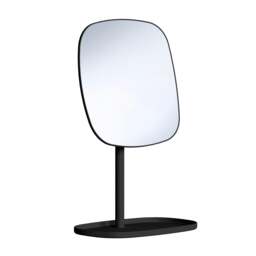 Rackhams Matt Black Mirror with Storage Tray (192 x 192mm) Freestanding 7x Magnification Bathroom Makeup or Shaving Mirror