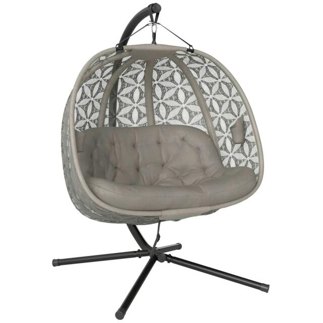 Rackhams Outdoor Double Hanging Chair with Cushion and Cup Holders, Sand Brown - Sand brown - image 1