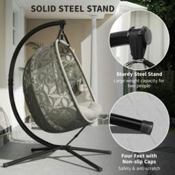 Rackhams Outdoor Double Hanging Chair with Cushion and Cup Holders, Sand Brown - thumbnail 6