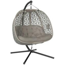 Rackhams Outdoor Double Hanging Chair with Cushion and Cup Holders, Sand Brown - thumbnail 1