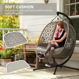 Rackhams Outdoor Double Hanging Chair with Cushion and Cup Holders, Sand Brown - thumbnail 5