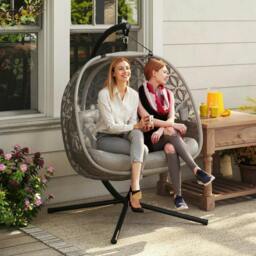Rackhams Outdoor Double Hanging Chair with Cushion and Cup Holders, Sand Brown - thumbnail 2