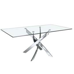 Rackhams Rectangular tempered glass and chrome-plated steel dining table 1061 - 150 x 95 x 75 - thumbnail 1