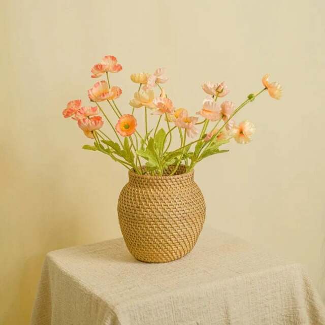 Rackhams Woven Rattan Flower Vase in white wash and natural - Natural - image 1