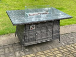 Rackhams 6 Seater Rattan Garden Furniture Set with Gas Fire Pit Table and 6 Dining Chairs - Dark Grey Mixed - thumbnail 5