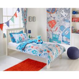 Rackhams Robot Pencil Pleat Curtains - Blue - 66 x 72in (168 x 183cm) - Blue - 50% Polyester/50% Cotton