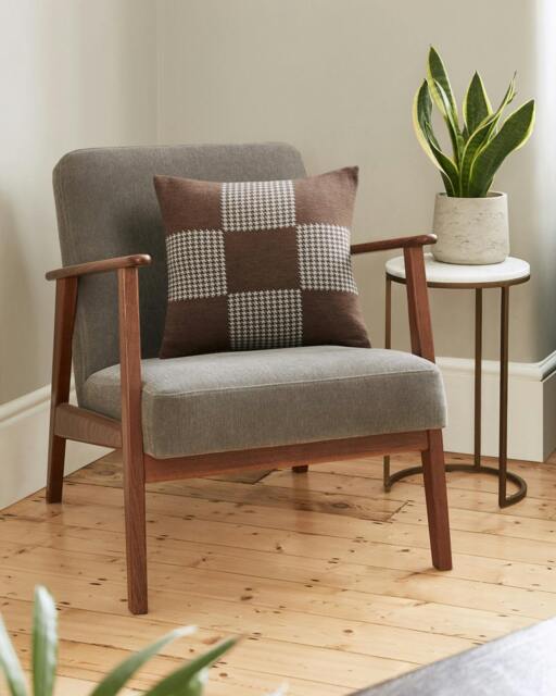 Rackhams Squared Patch Houndstooth Sand Brown and Seashell White Cushion - image 1