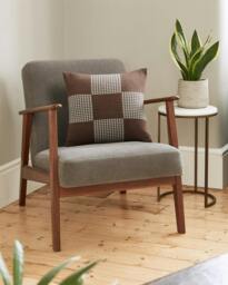 Rackhams Squared Patch Houndstooth Sand Brown and Seashell White Cushion - thumbnail 1